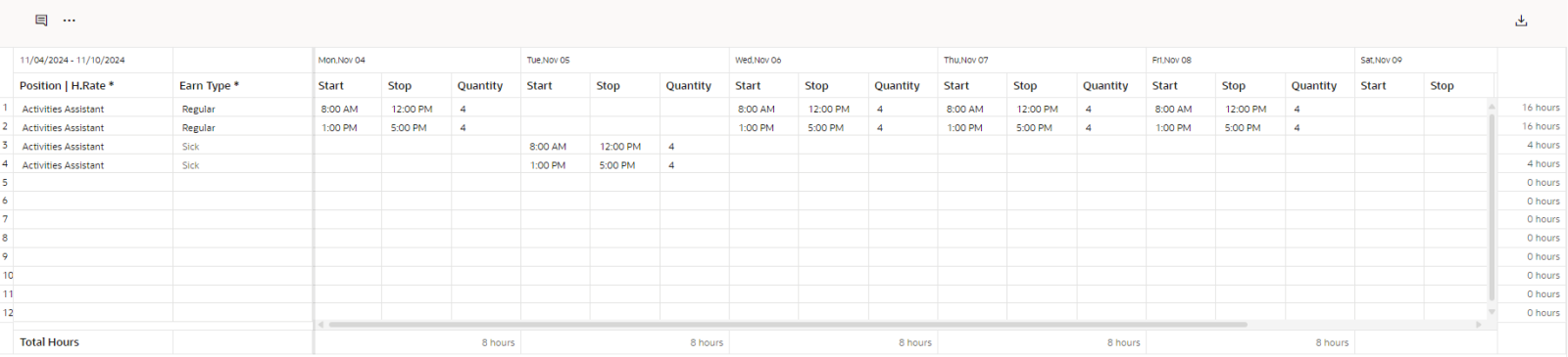 Correctly filled timecard